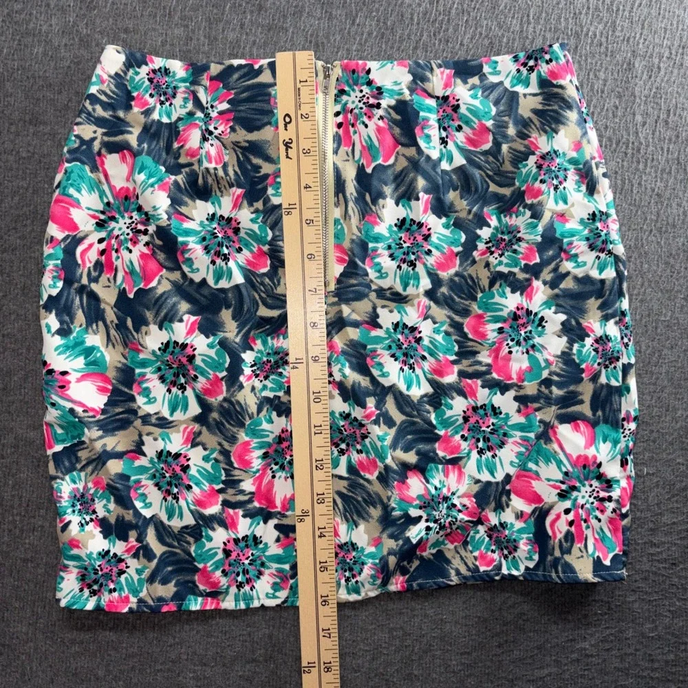 Love Riche Floral Mini Skirt Pink Teal Bodycon Exposed Back Zipper Size M